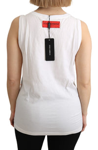 Dolce & Gabbana White Orange Crystal Sleeveless Tank Cotton Women's Top