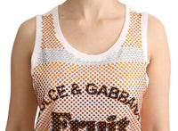 Dolce & Gabbana White Orange Crystal Sleeveless Tank Cotton Women's Top