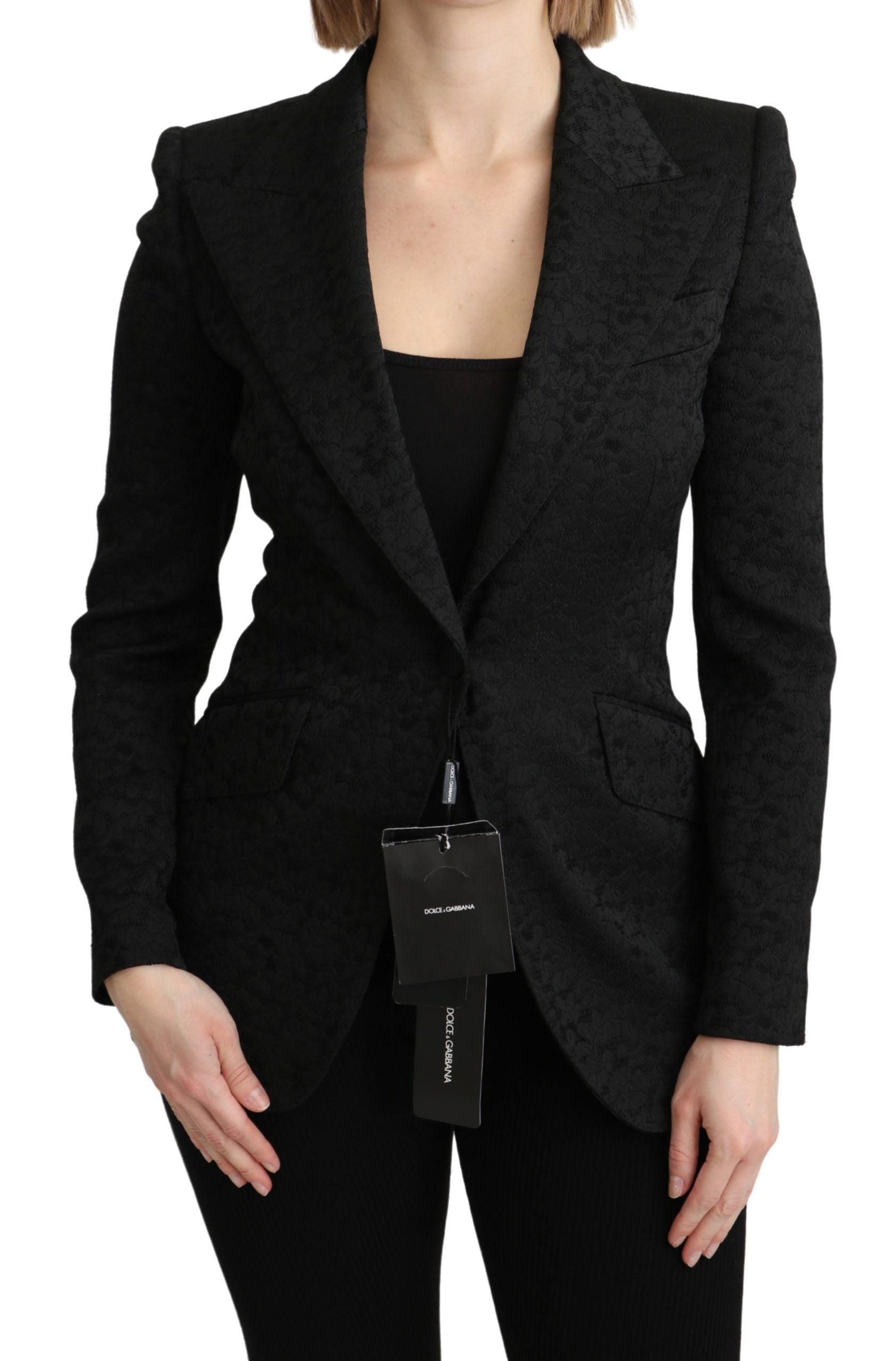 Dolce & Gabbana Dolce & Gabbana Black Brocade Single Breasted Blazer Women's Jacket