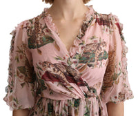 Dolce & Gabbana Pink Bengal Cat Print A-line Maxi Silk Women's Dress
