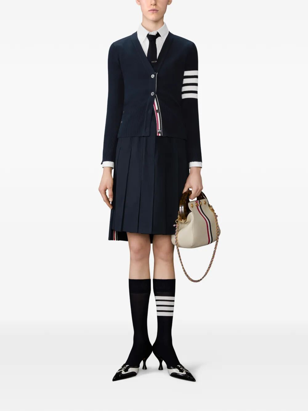 Thom Browne Women Pleated Wool Midi Skirt