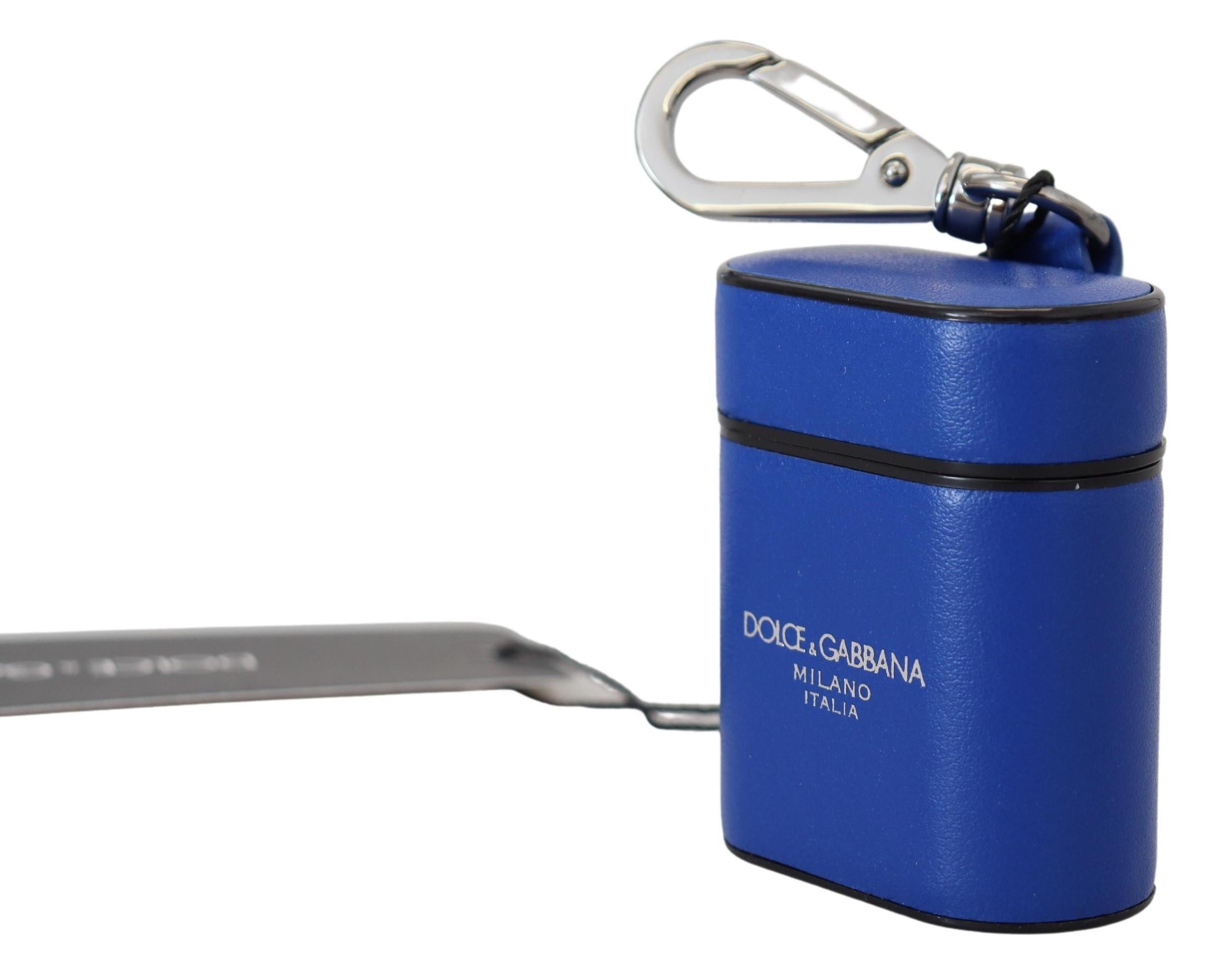 Dolce & Gabbana  Blue Leather AirPods Case with Keychain