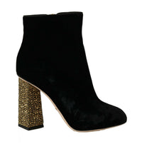 Dolce & Gabbana Black Velvet Crystal Square Heels Women's Shoes
