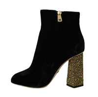 Dolce & Gabbana Black Velvet Crystal Square Heels Women's Shoes