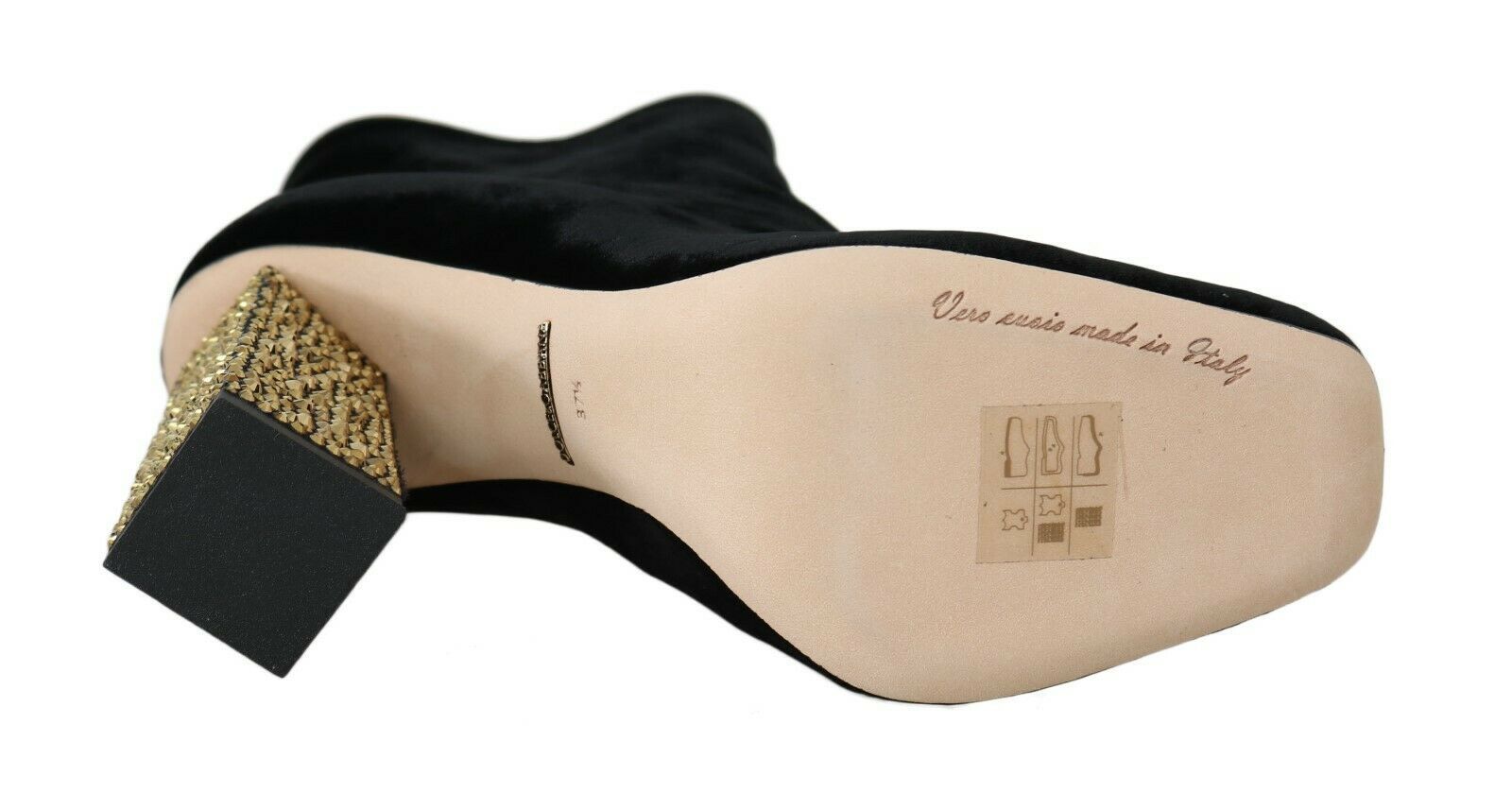 Dolce & Gabbana Black Velvet Crystal Square Heels Women's Shoes