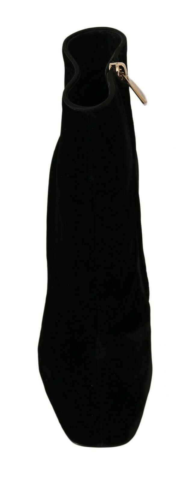 Dolce & Gabbana Black Velvet Crystal Square Heels Women's Shoes