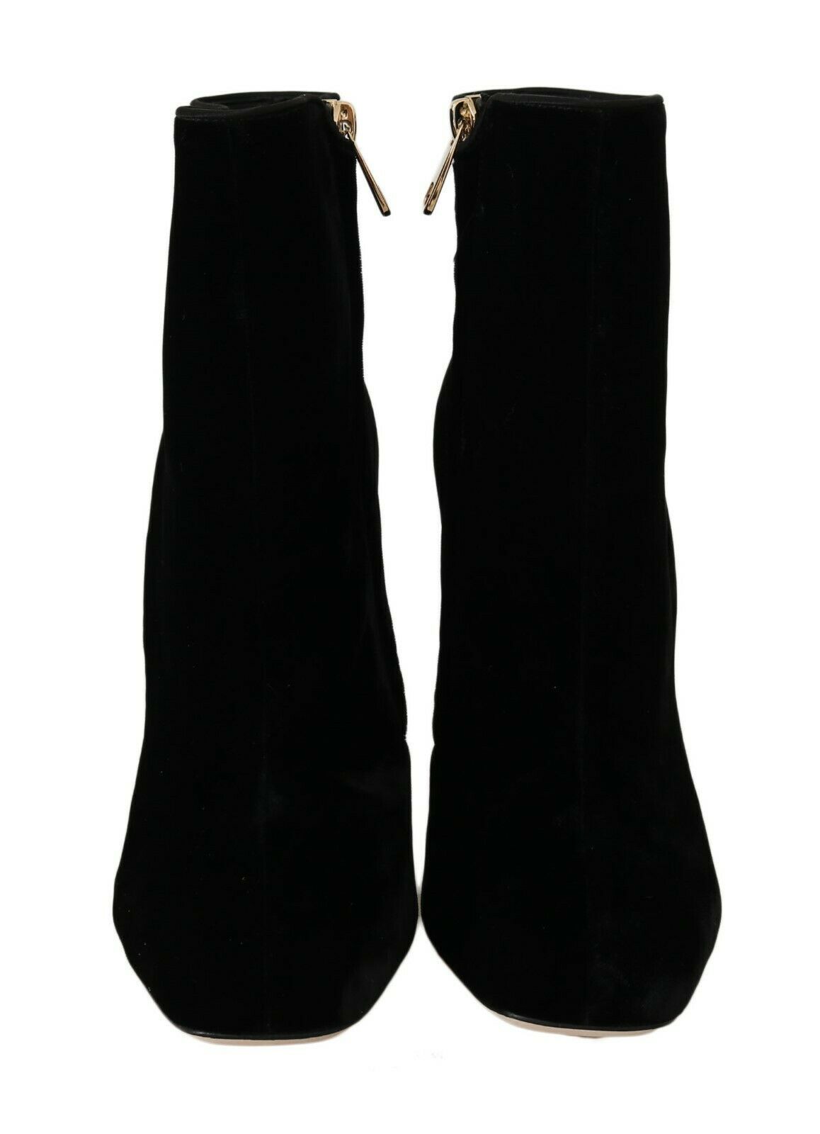 Dolce & Gabbana Black Velvet Crystal Square Heels Women's Shoes