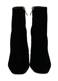 Dolce & Gabbana Black Velvet Crystal Square Heels Women's Shoes