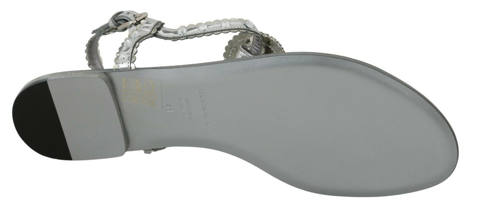 Dolce & Gabbana Silver Crystal Sandals Flip Flops Women's Shoes