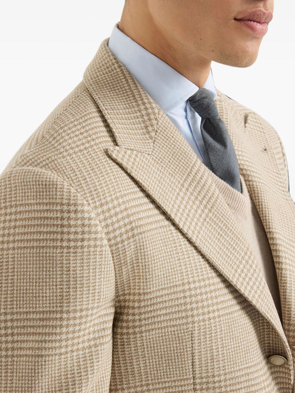Brunello Cucinelli Men Cashmere Blend Checked Single-Breasted Blazer