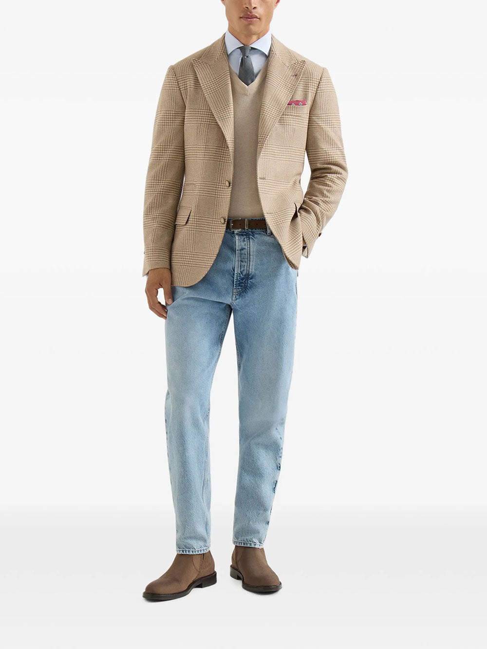 Brunello Cucinelli Men Cashmere Blend Checked Single-Breasted Blazer