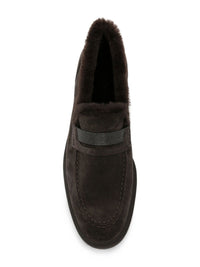 Brunello Cucinelli Women Suede Penny Loafers With Shearling Lining And Precious Insert