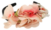 Dolce & Gabbana Dolce & Gabbana Pink Silk Black Floral Headband Logo Women's Diadem