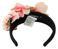 Dolce & Gabbana Dolce & Gabbana Pink Silk Black Floral Headband Logo Women's Diadem