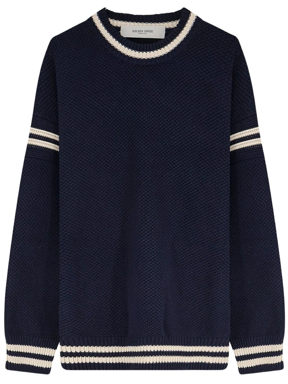 GOLDEN GOOSE Golden Goose Men Maglione Boxy Da Uomo In Cotone Blu Scuro Con Ricamo