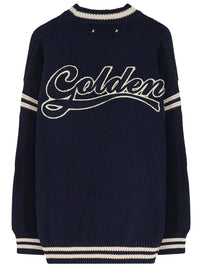 GOLDEN GOOSE Golden Goose Men Maglione Boxy Da Uomo In Cotone Blu Scuro Con Ricamo