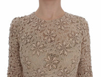 Dolce & Gabbana Beige Floral Lace Sheath Maxi Women's Dress