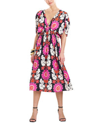 Natori Shirred Empire Dress Black Pink Regular 0 (XS)