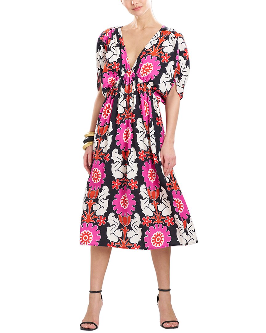 Natori Shirred Empire Dress Black Pink Regular 0 (XS)