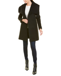 Fleurette Medium Wool Wrap Coat Black