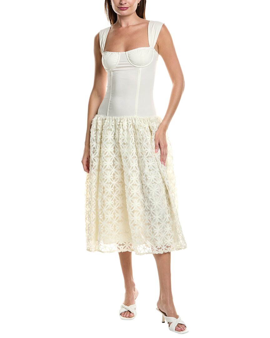 Weworewhat Corset Lace Skirt Linen-Blend Midi Dress 14 White