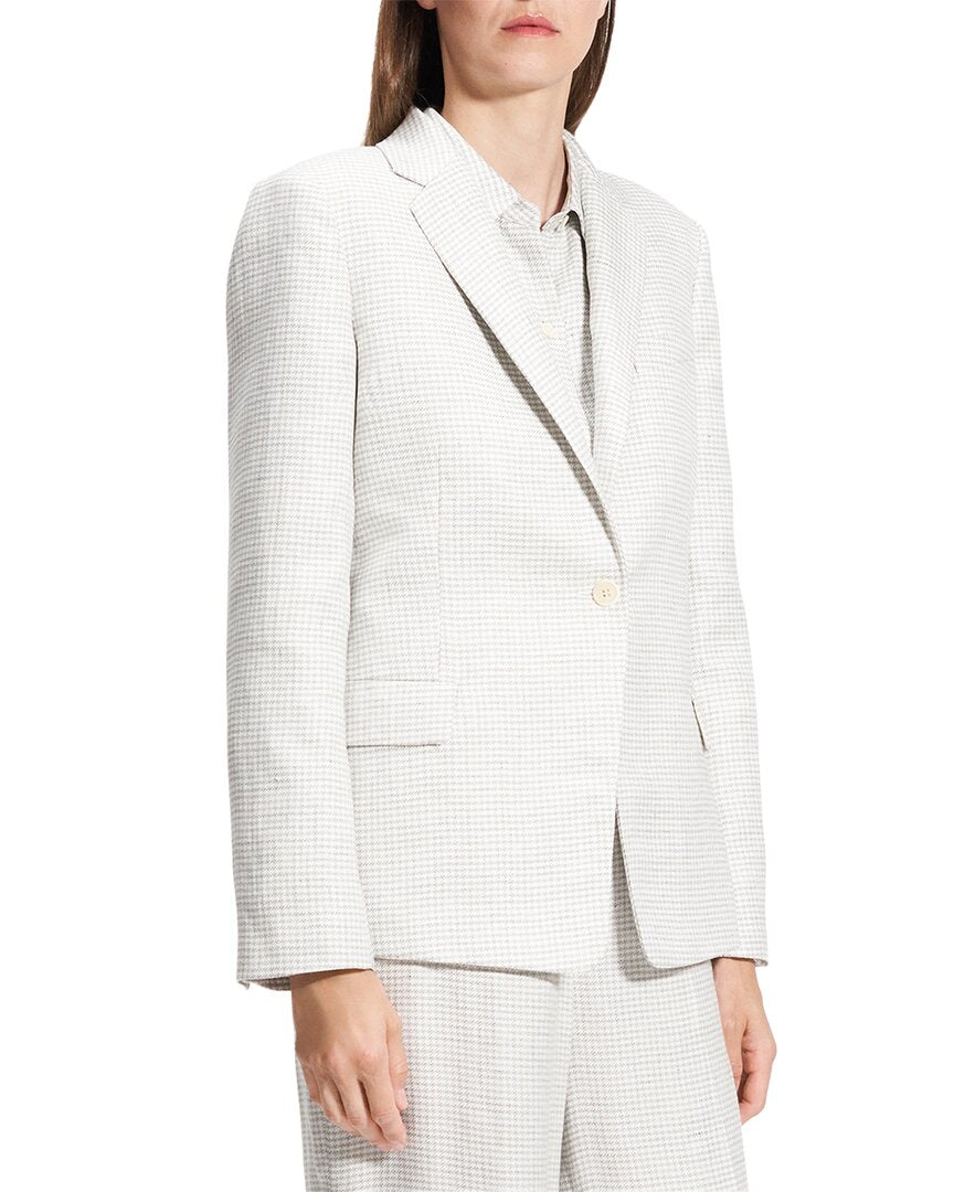 Theory Slim Fit Linen-Blend Blazer Grey