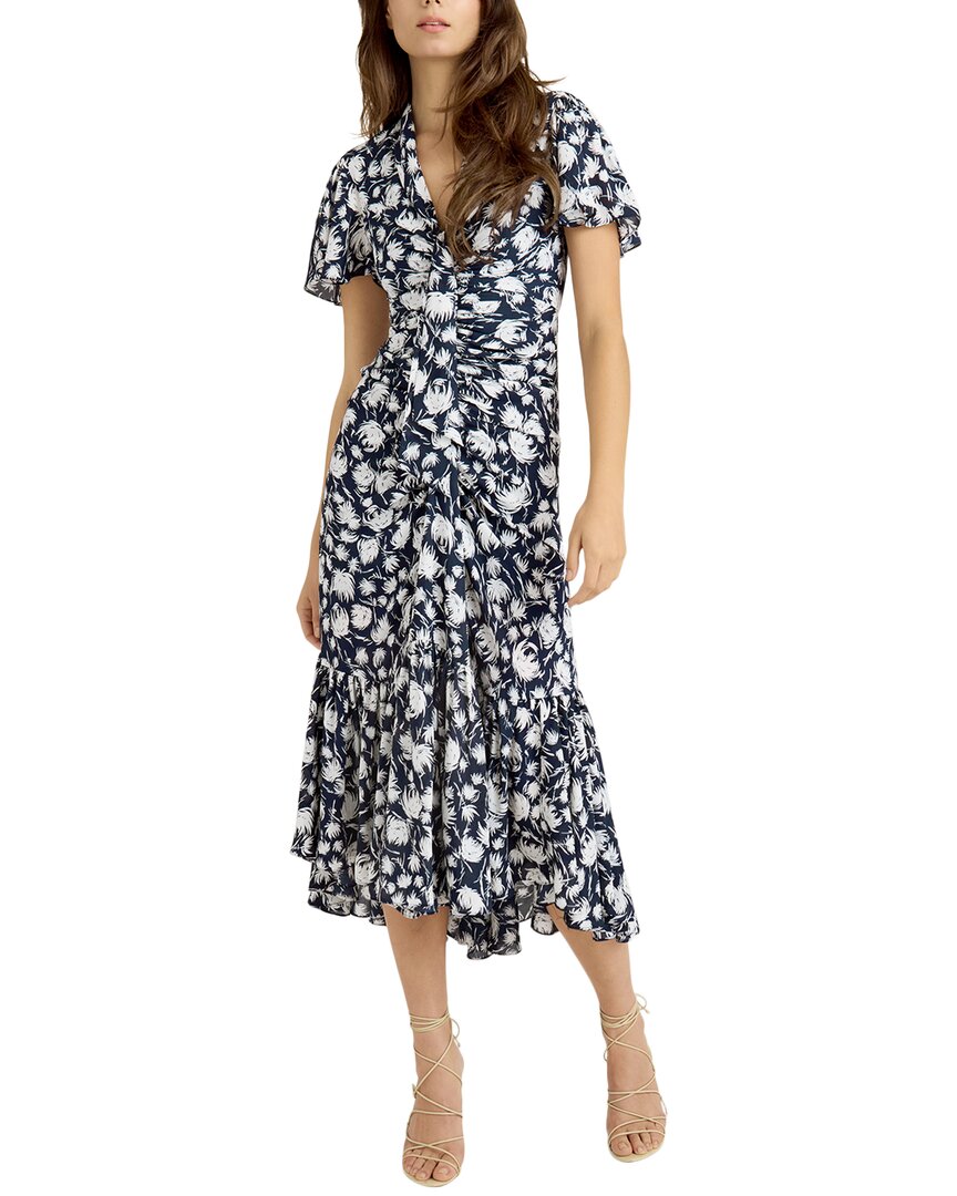Cinq À Sept Graphic Floral Peeta Dress Navy Ivory