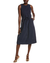 Michael Stars Michael Stars Womens  Wilhelmina Mixed Media Linen-Blend Midi Dress, S, Blue