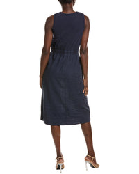 Michael Stars Michael Stars Womens  Wilhelmina Mixed Media Linen-Blend Midi Dress, S, Blue