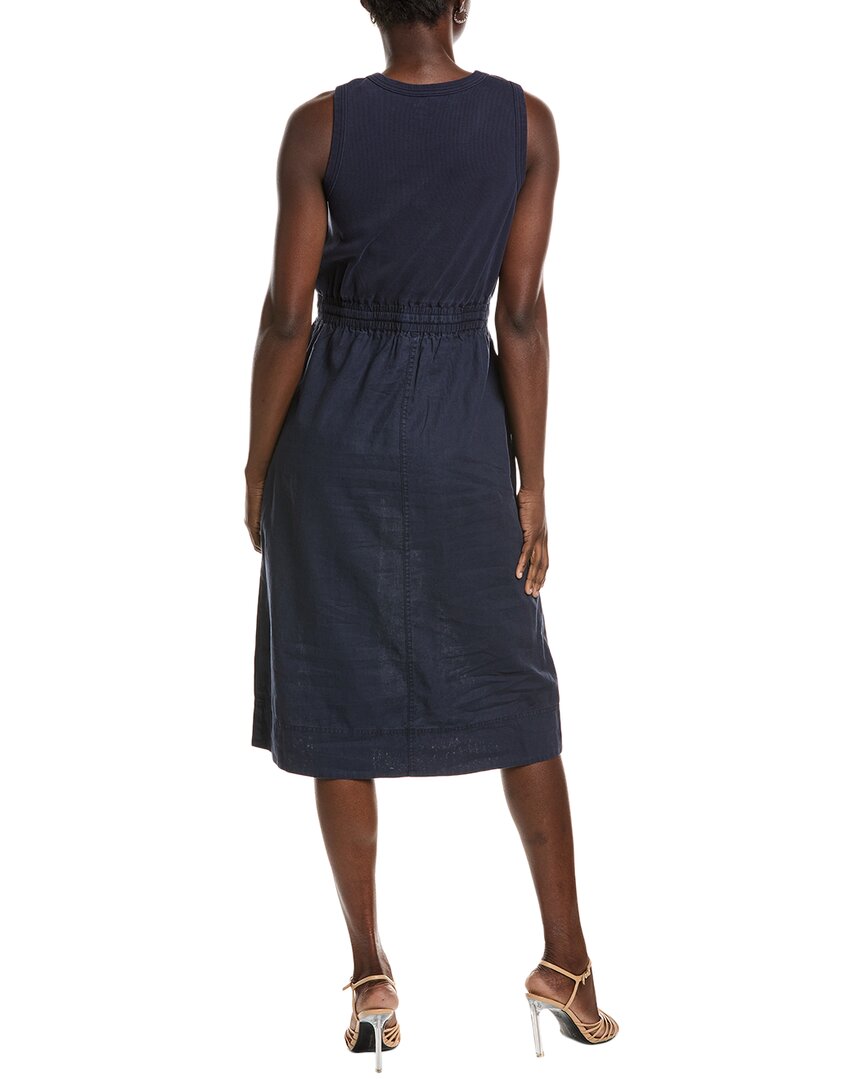 Michael Stars Michael Stars Womens  Wilhelmina Mixed Media Linen-Blend Midi Dress, S, Blue
