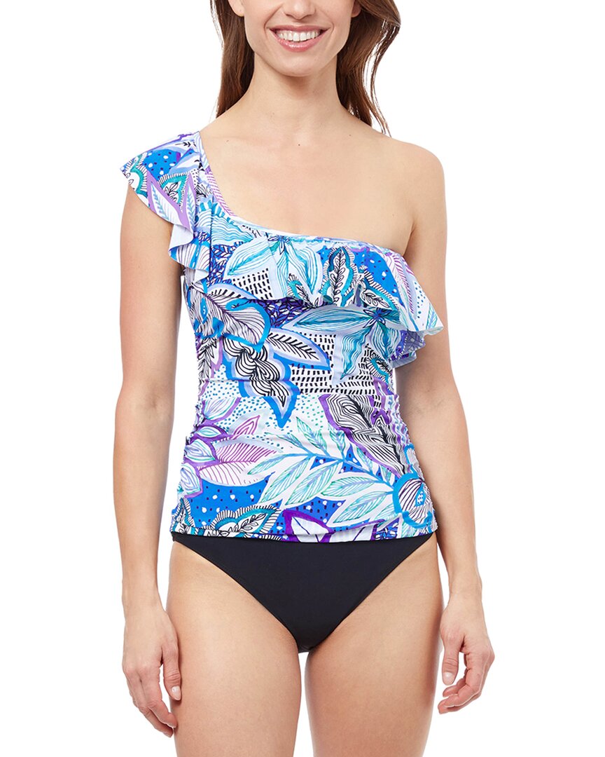 Profile By Gottex Tropic Boom One Shoulder Ruffle Top