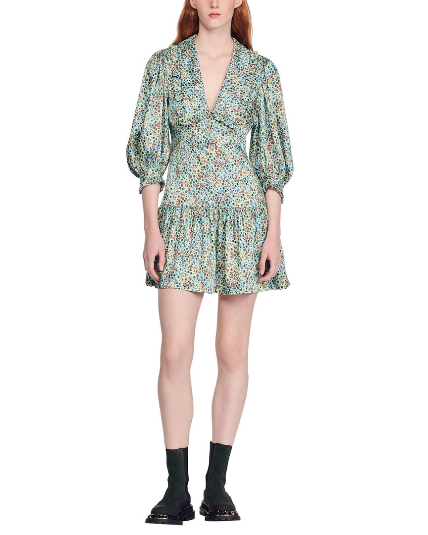 Sandro Woven Silk Dress Green