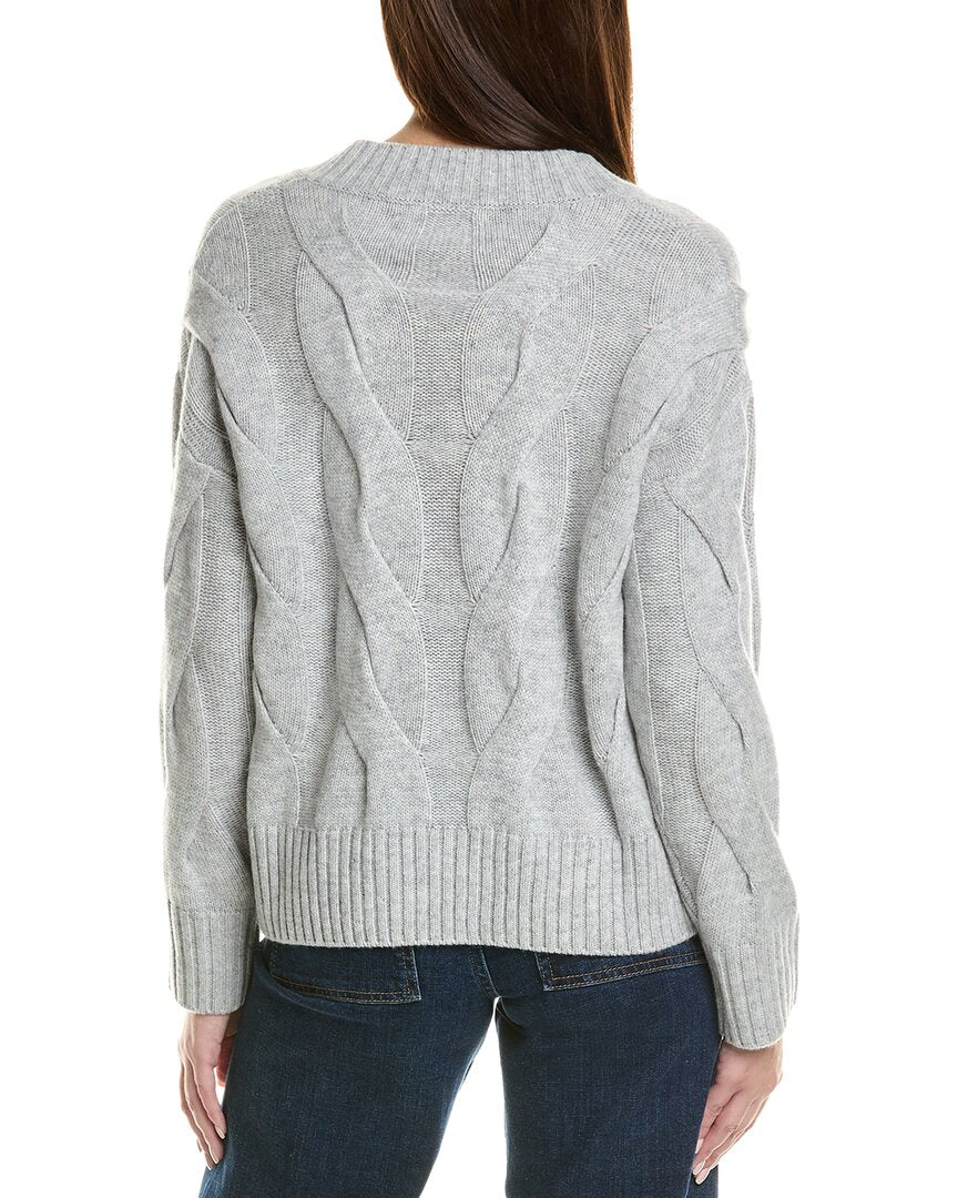 Hannah Rose Wide Cable V-Neck Wool & Cashmere-Blend Sweater
