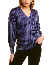 Garrie B Satin V-Neck Blouse Navy Regular 0 (XS)