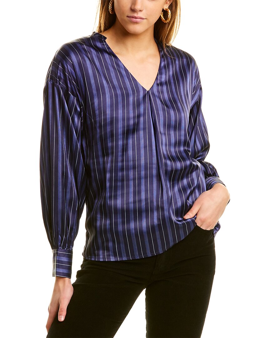 Garrie B Satin V-Neck Blouse Navy Regular 0 (XS)