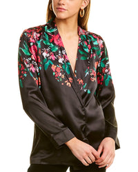 Garrie B Satin V-Neck Blouse Regular 0 (XS) Black