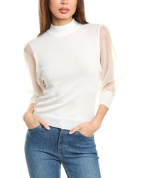 Gracia Organza Puff Sleeve Mock Neck Sweater