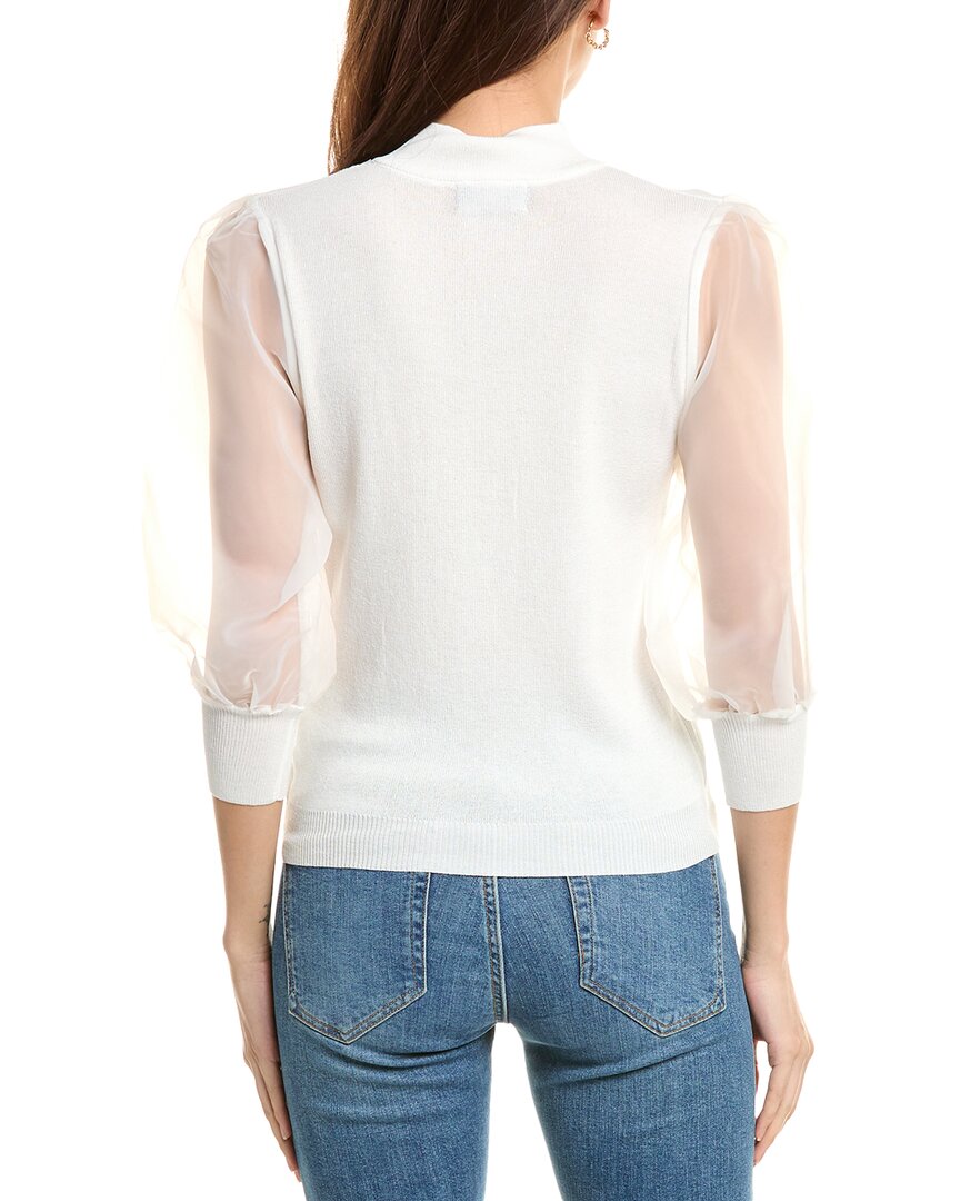 Gracia Organza Puff Sleeve Mock Neck Sweater