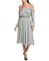 Valentino Off-Shoulder Silk Midi Dress Multi