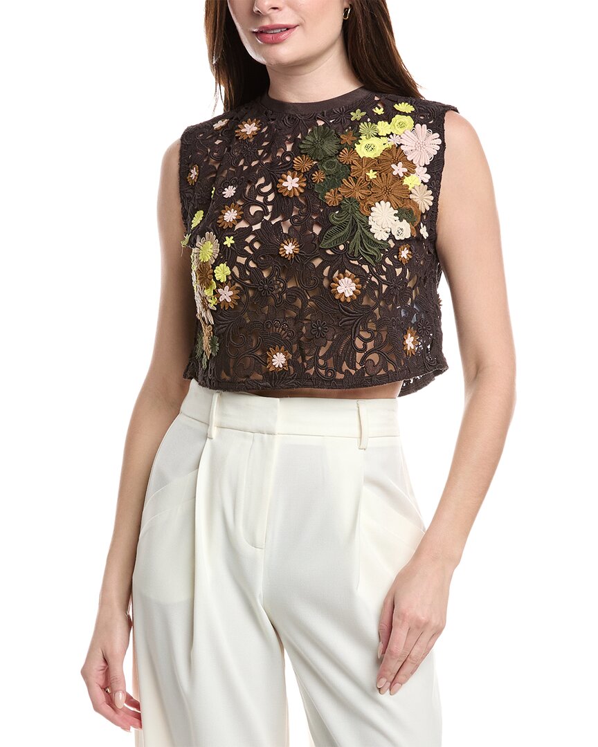 Valentino Wool & Silk-Blend Top Brown Multi 40