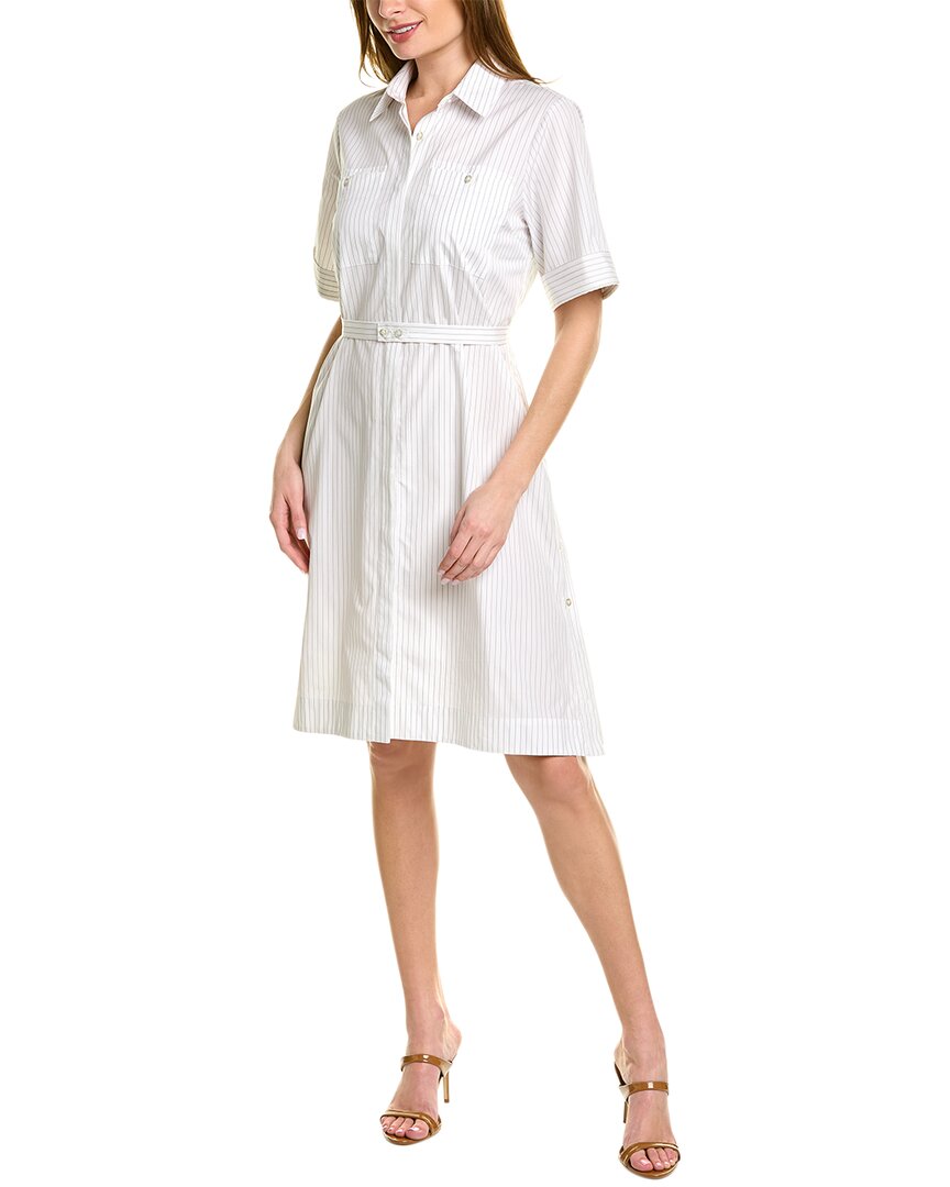Pink Tartan Pinstripe Shirtdress White