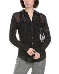 Le Superbe Ribbon Stripe Silk Shirt Black