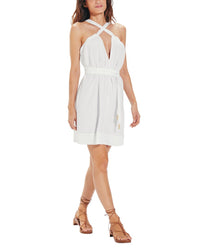 Vix Solid Audrey Detail Short Dress Beige