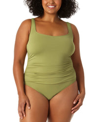 Anne Cole Classic Square Neck One-Piece Green Plus 22W (3X)