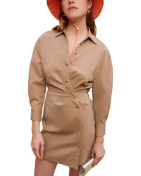 Maje Ribeige Wool-Blend Mini Dress Beige