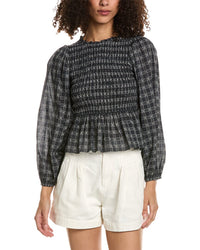 The Great The Contessa Linen-Blend Top Blue