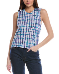 St. John Printed Fine Gauge Knit Shell Blue