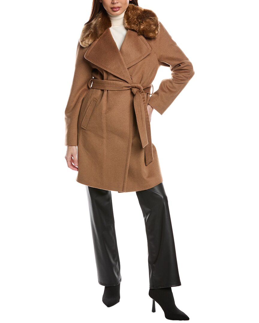 Via Spiga Wool-Blend Wrap Coat Brown Multi