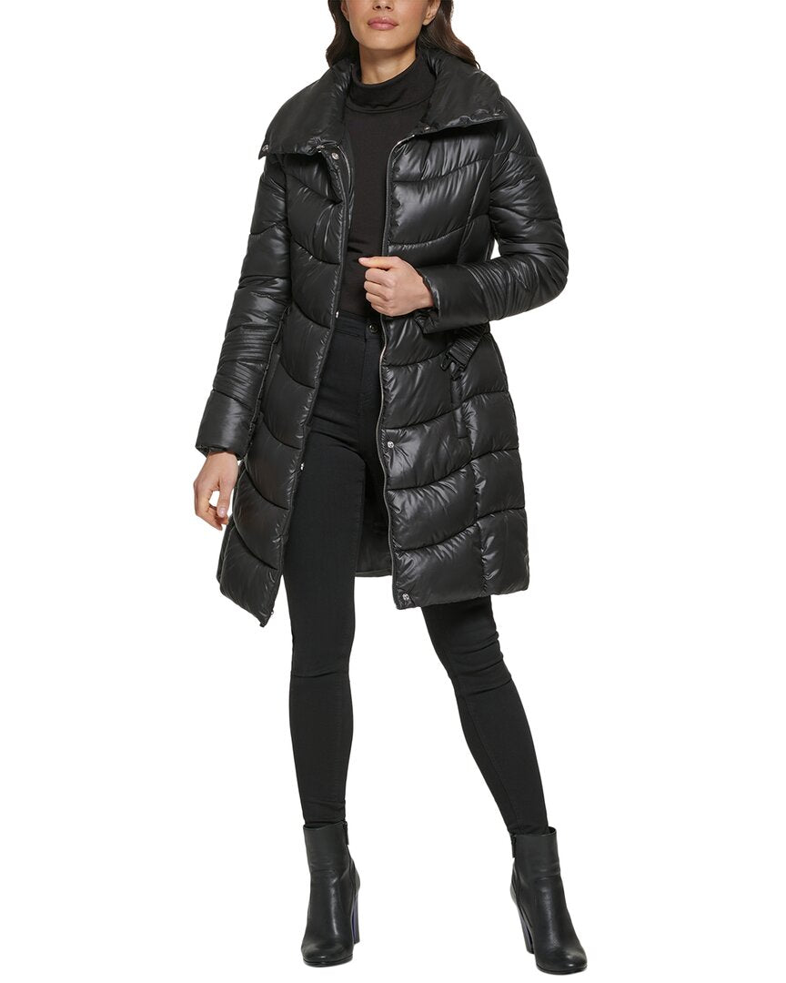 Kenneth Cole Kenneth Cole Belted Funnel Neck Puffer Coat