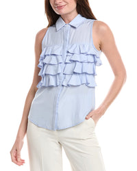 Gracia Ruffle Front Blouse Blue